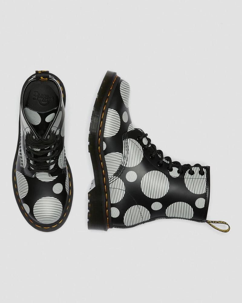 Dr Martens 1460 Polka Dot Smooth Læder Snørestøvler Dame Sort | DK 197BEX